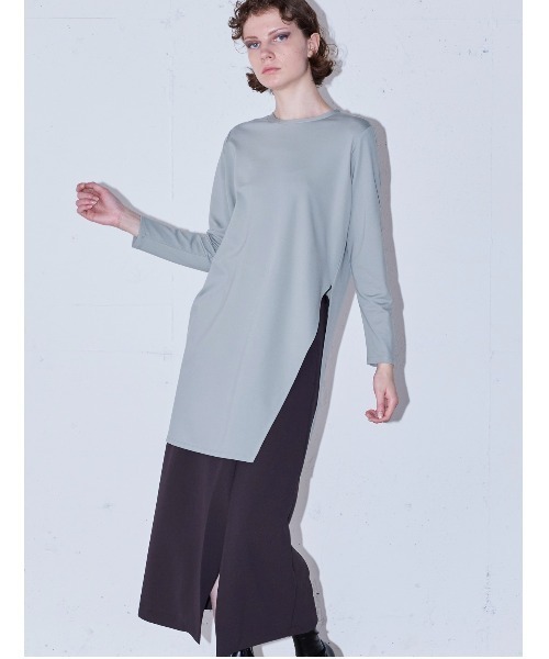 tシャツ MIDIUMISOLID for Ladies アシンメトリーサイドスリットチュニック レディース MIDIUMISOLID tシャツ for Ladies アシンメトリーサイドスリット