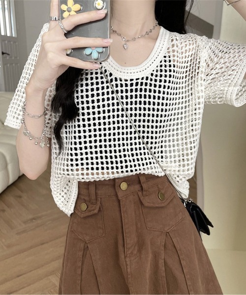 ニット セーター デザインスリットクルーネックニット レディース ITEMS URBANRESEARCH ニット セーター ステッチクルーネック