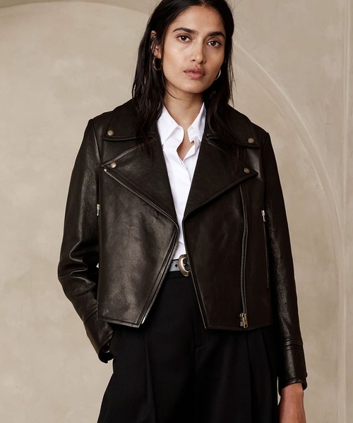 【美品】BANANA REPUBLIC ブラック レザージャケット レディースM バナナリパブリック レディース レザージャケットのおすすめ人気