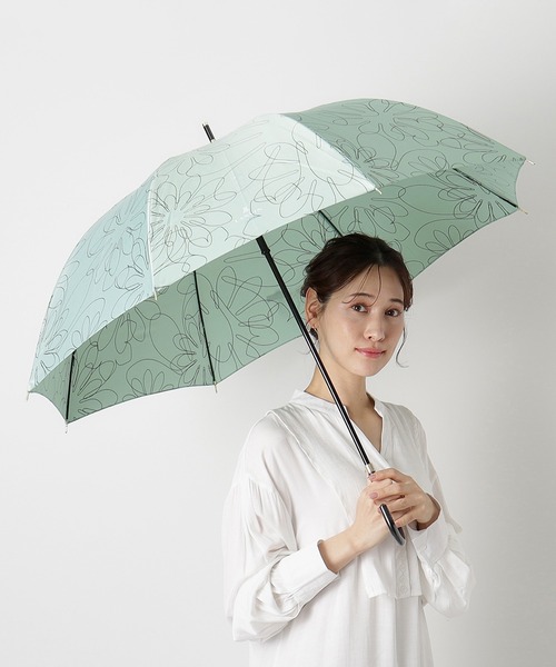 LANVIN en Bleu 傘 長傘 雨傘 耐風 ラインフラワー レディース