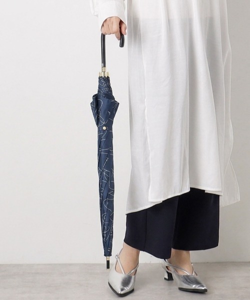 LANVIN en Bleu 傘 長傘 雨傘 耐風 ラインフラワー レディース