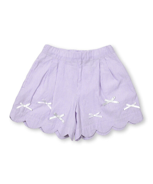 パンツ 「お揃い」デニムギンガムチェックストライプ柄リボン付き裾 