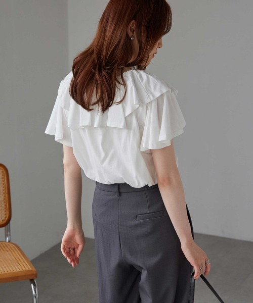 tシャツ リネン100Ｔシャツ「フリル」 レディース manana suerte tシャツ Tシャツ 新カラー登場 コットンリネン