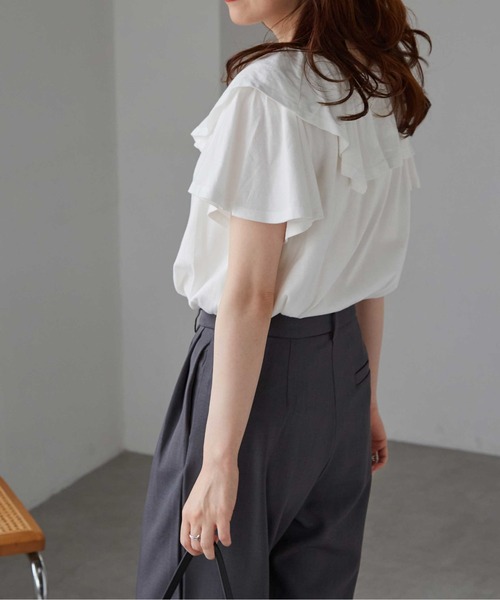 tシャツ フリルTシャツ レディース RANAN tシャツ 「綿100％/接触冷感」ビックフリルカラーTシャツ