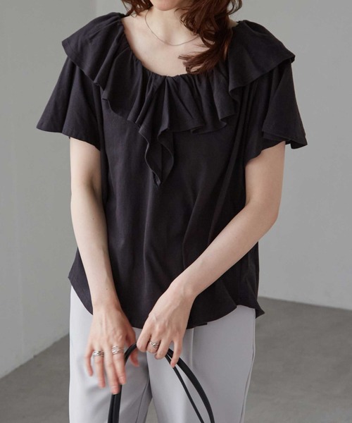 RANAN tシャツ 「綿100％/接触冷感」ビックフリルカラーTシャツ