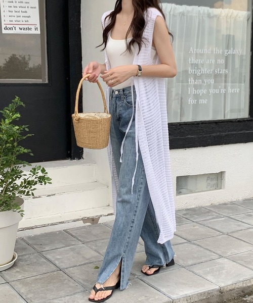 ベスト ジレ メッシュ前あきベスト レディース ベスト ジレ メッシュニット 透かし編み 前空きカーディガン