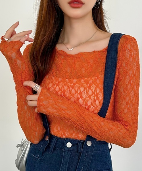 OMMO/ブロッキングシアートップス/ネイビー、オレンジ、グレー COCOMOMO tシャツ 「2タイプ×カラー展開あり」 シアートップス