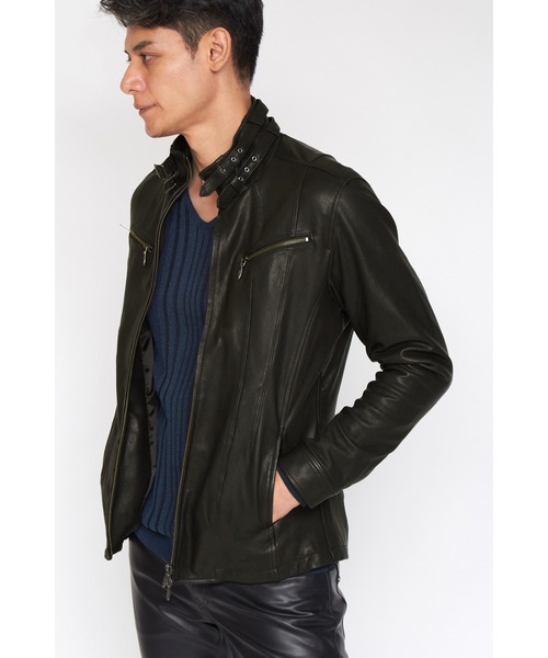 ファー付きブルーレザージャケット 【公式通販】