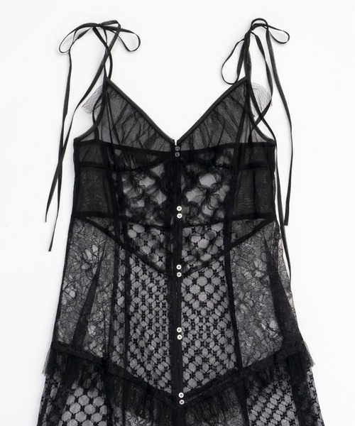 弘中アナ着用　MAISON SPECIAL フリンジチュールワンピース MAISON SPECIAL ワンピース Docking Lace Tulle Frill