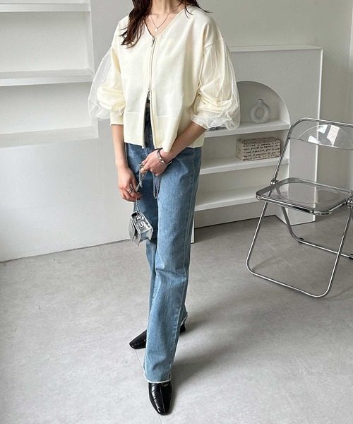 GeeRA（ジーラ） カーディガン チュール袖ダブルジップカーディガン