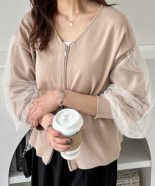 GeeRA（ジーラ） カーディガン チュール袖ダブルジップカーディガン