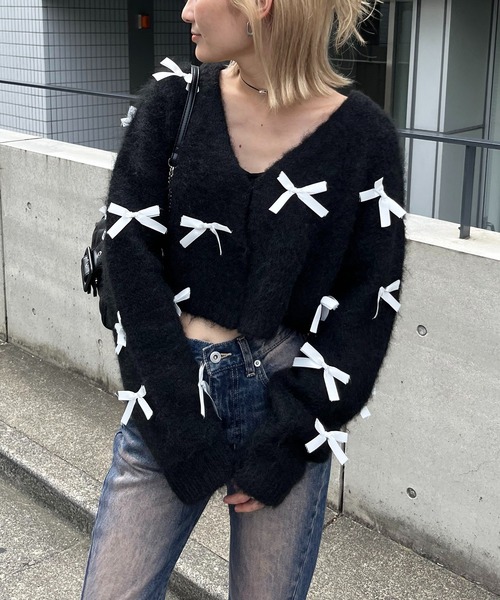 サカイ ラップ ニット カーディガン リボン付きレイヤードスリーブ 1 S 中古・古着通販】sacai (サカイ) デザインニットカーディガン ネイビー