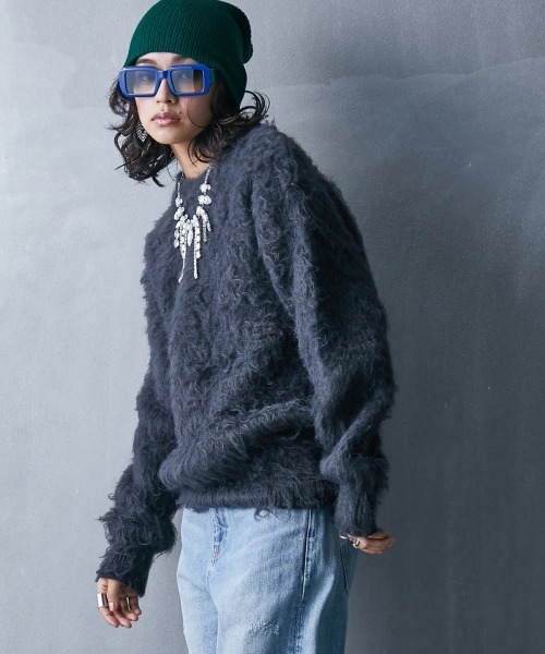 GEVS. ニット セーター シャギークルーネックニットプルオーバー