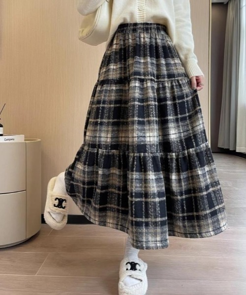GEMEDA スカート チェック柄ミドル丈スカート : ZOZOTOWN Yahoo