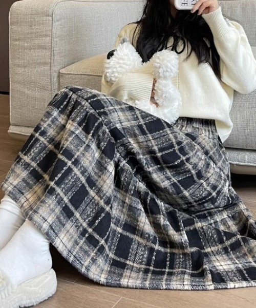 GEMEDA スカート チェック柄ミドル丈スカート : ZOZOTOWN Yahoo