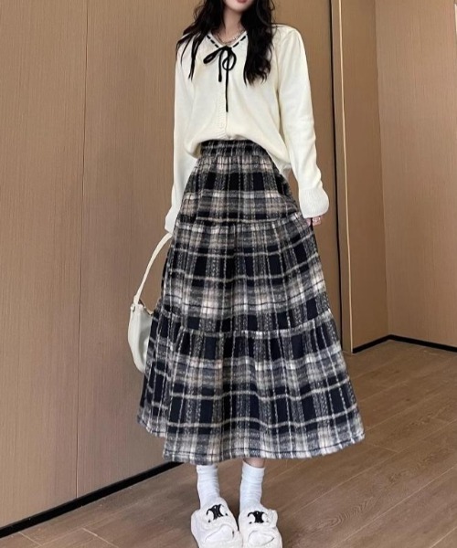 GEMEDA スカート チェック柄ミドル丈スカート : ZOZOTOWN Yahoo