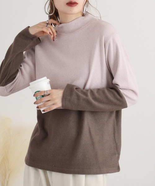 tシャツ BRODIAEA バイカラー起毛ハイネックプルオーバー レディース tシャツ BRODIAEA バイカラー起毛ハイネックプルオーバー