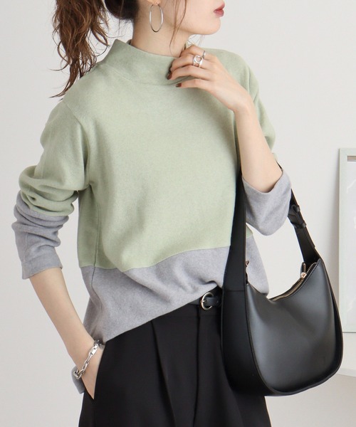 tシャツ BRODIAEA バイカラー起毛ハイネックプルオーバー レディース tシャツ BRODIAEA バイカラー起毛ハイネックプルオーバー