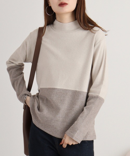tシャツ BRODIAEA バイカラー起毛ハイネックプルオーバー レディース
