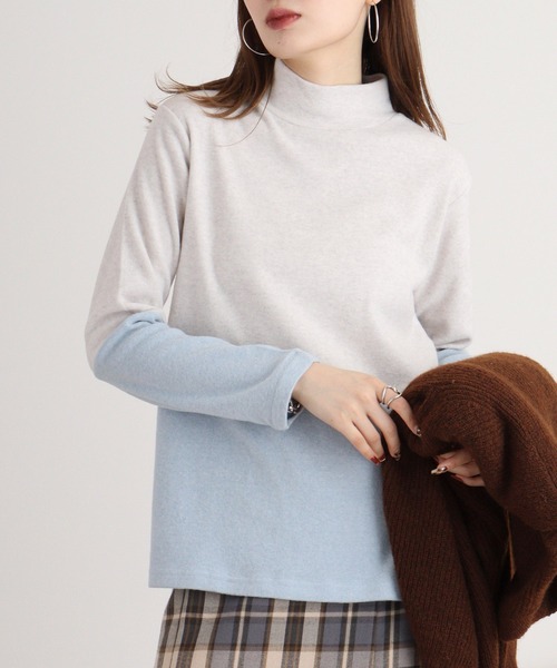 tシャツ BRODIAEA バイカラー起毛ハイネックプルオーバー レディース tシャツ BRODIAEA バイカラー起毛ハイネックプルオーバー