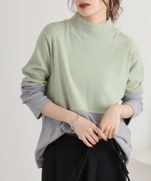tシャツ BRODIAEA バイカラー起毛ハイネックプルオーバー レディース tシャツ BRODIAEA バイカラー起毛ハイネックプルオーバー