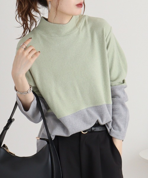 tシャツ BRODIAEA バイカラー起毛ハイネックプルオーバー レディース tシャツ BRODIAEA バイカラー起毛ハイネックプルオーバー
