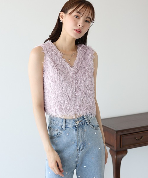 ベスト ジレ フェザージレ レディース BLUEEAST ベスト ジレ フェザーフリンジベスト レディース