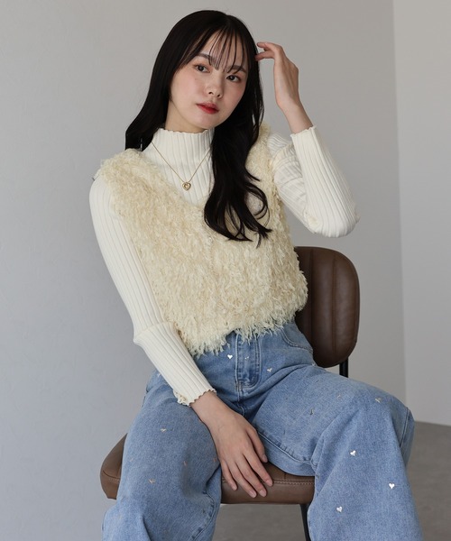 BLUEEAST ベスト ジレ フェザーフリンジベスト レディース