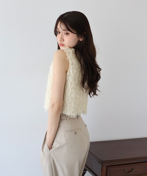 BLUEEAST ベスト ジレ フェザーフリンジベスト レディース