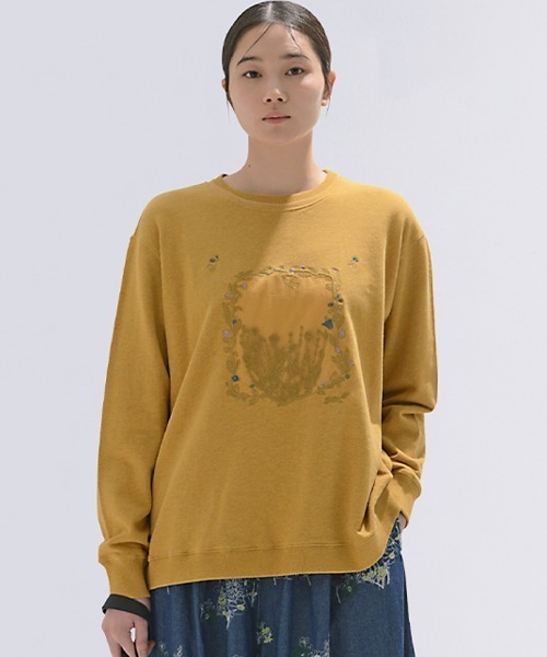 トレーナー スウェット 40／20裏毛×60コットンローンガーランドプチフラワー刺繍トレーナー レディース