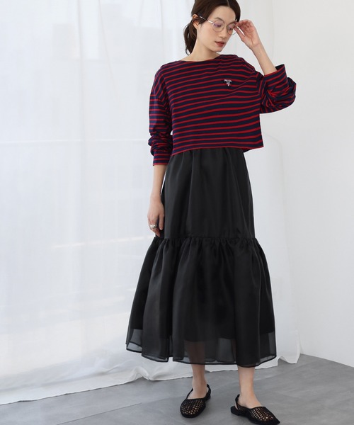 ELFRANK ロング スカート シアーギャザーティアードスカート