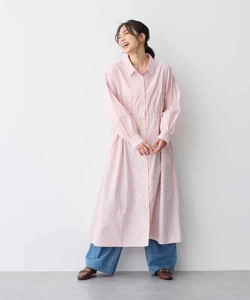 anyfee シャツワンピース 「anyfee/プラスサイズ」ストライプ柄
