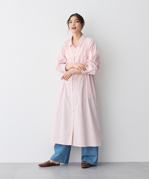 anyfee シャツワンピース 「anyfee/プラスサイズ」ストライプ柄