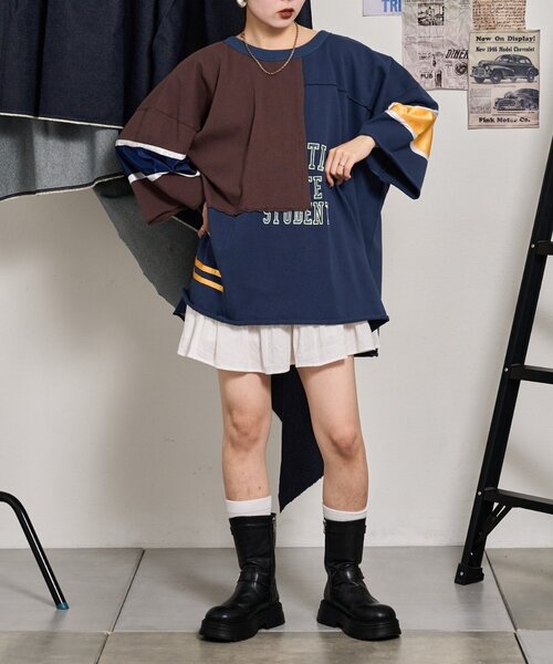 tシャツ 「etsinta/エシンタ」リメイク切替カレッジオーバTEE レディース メンズ etsinta tシャツ 「etsinta/エシンタ」リメイク切替カレッジ