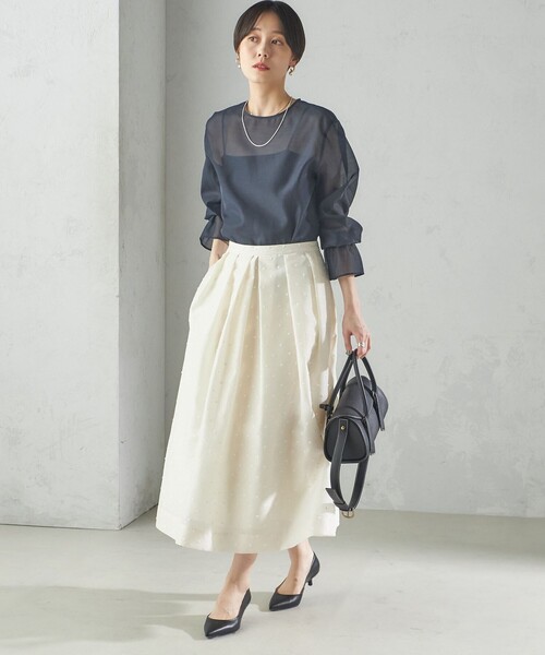 SHIPS（シップス） スカート 「手洗い可能」オーガンジー ドット 刺繍