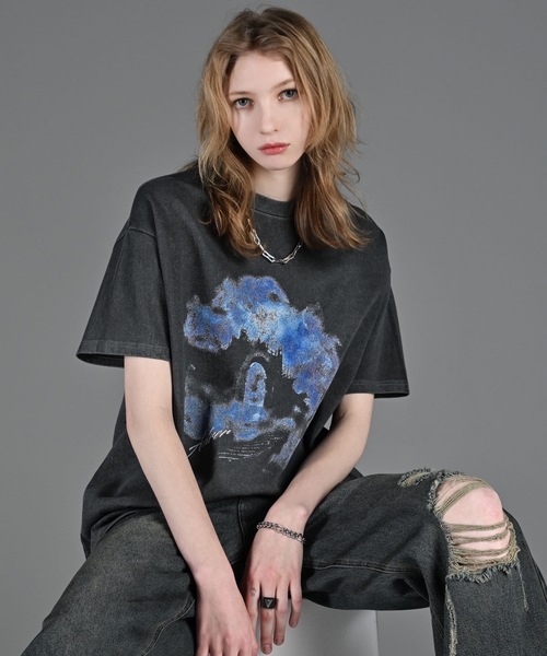 ADRER tシャツ heavy weight graphic / line stone T shirt