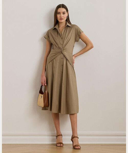 【Ralph Lauren】ツイストフロント コットン シャツワンピース LAUREN RALPH シャツワンピース ツイストフロント コットン