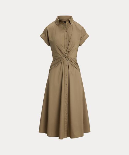 【Ralph Lauren】ツイストフロント コットン シャツワンピース LAUREN RALPH シャツワンピース ツイストフロント コットン