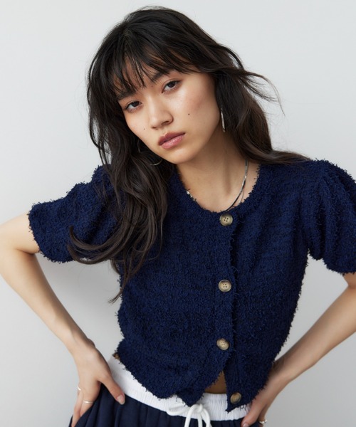 HANNE カーディガン パフスリーブニットカーディガン レディース