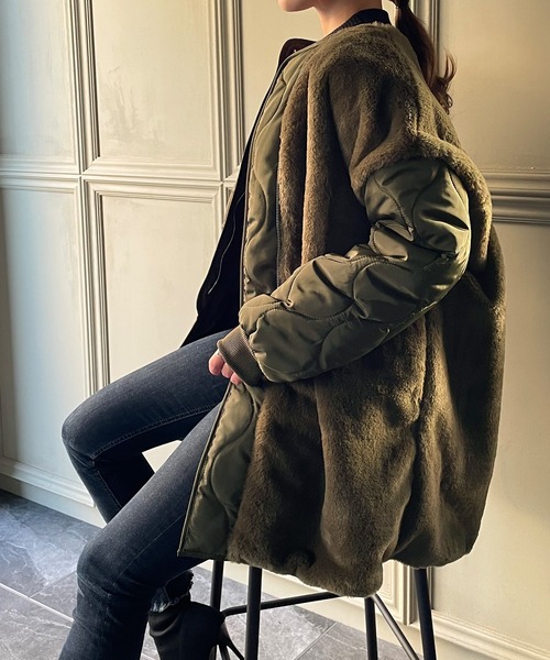 「JUNOAH」 ノーカラーコート X-LARGE ブルー レディース_画像3