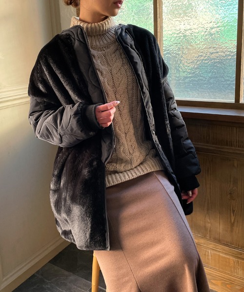 「JUNOAH」 ノーカラーコート X-LARGE ブルー レディース_画像5