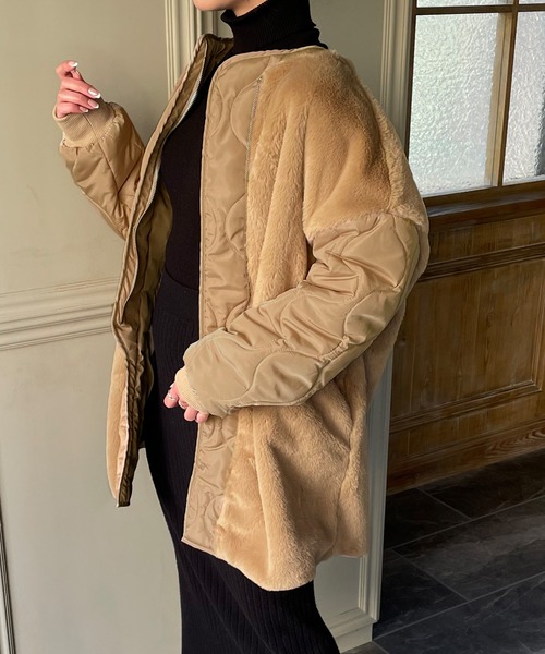 「JUNOAH」 ノーカラーコート X-LARGE ブルー レディース_画像6
