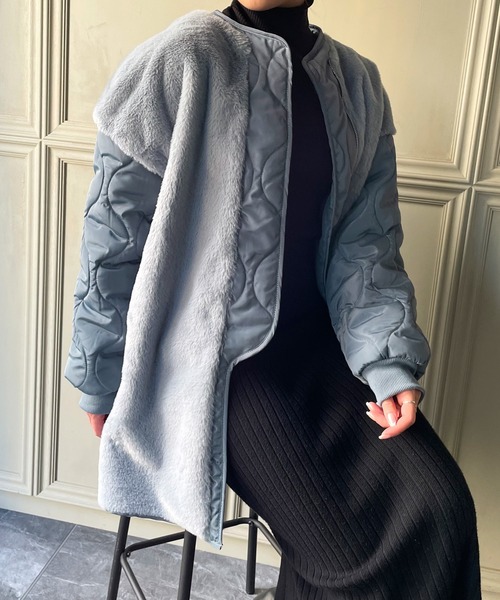 「JUNOAH」 ノーカラーコート X-LARGE ブルー レディース_画像8