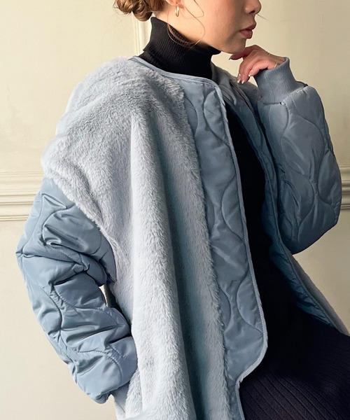 「JUNOAH」 ノーカラーコート X-LARGE ブルー レディース_画像9