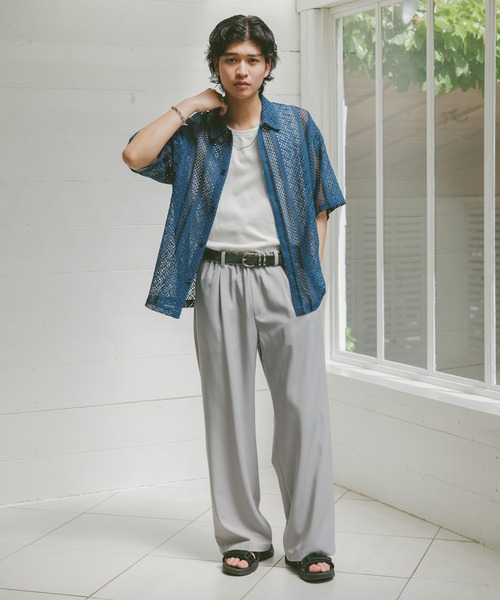 メンズ タイダイ柄シャツ 肩落ち ルーズ O00452 WESTSEA シャツ ルーズサイズ とろみシャツ 花柄 半袖シャツ