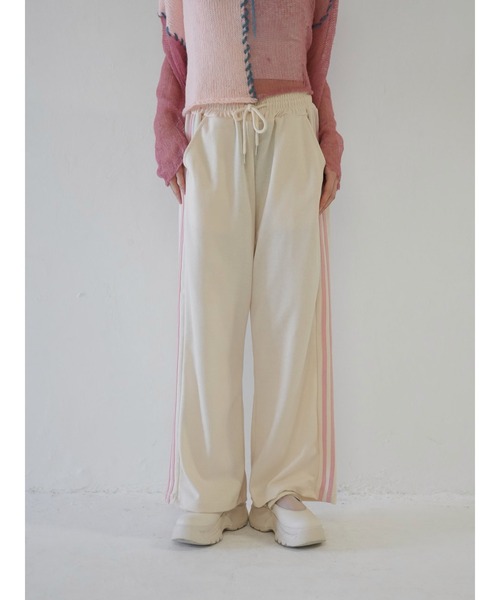 Uenui ワイドパンツ スウェットパンツ ジャージ サイドライン ジャージ