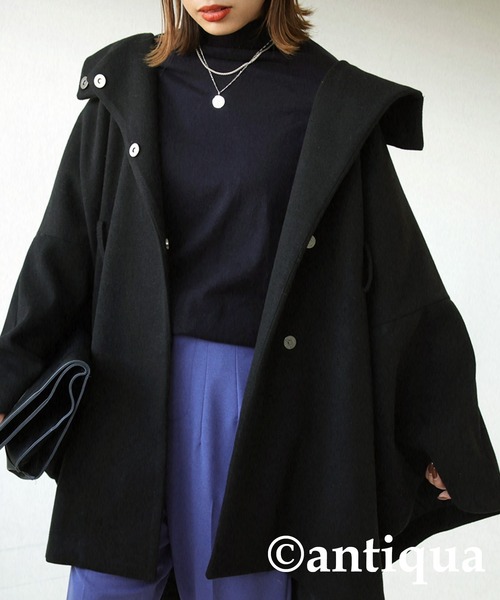 antiqua（アンティカ） 「KINU」ポンチョコート FREE ブラック