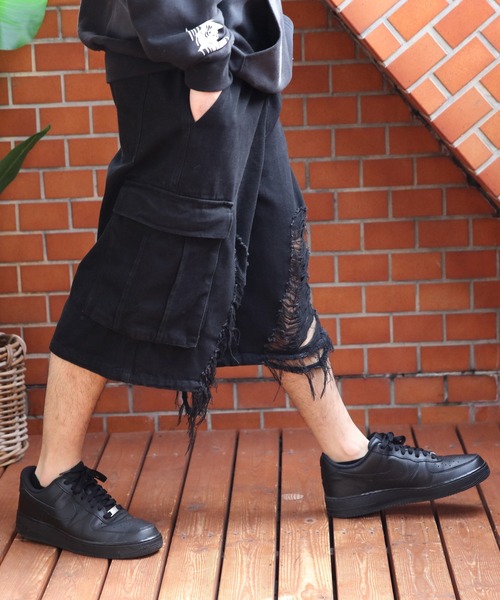 ダメージ加工 ブラック カーゴショートパンツ 楽天市場】ベルト付き カーゴパンツ ショートパンツ 短パン