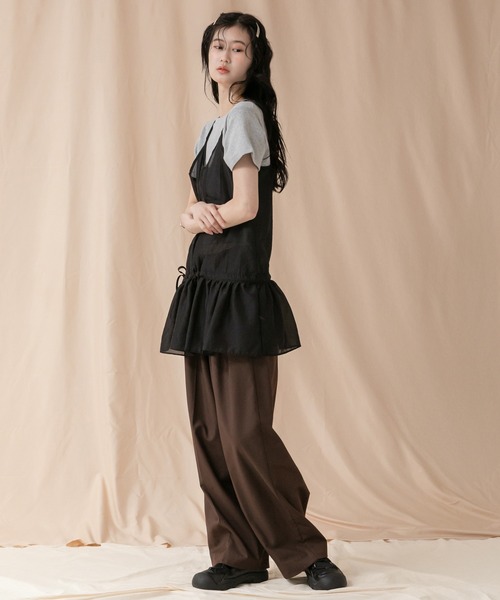 キャミソール シアーペプラムチュニックキャミソールトップス/キャミ 春服 夏服 レイヤード シアー シースルー 韓国 ブラック ホワイト 黒 白 ノー HEILIS キャミソール シアーペプラムチュニックキャミソール