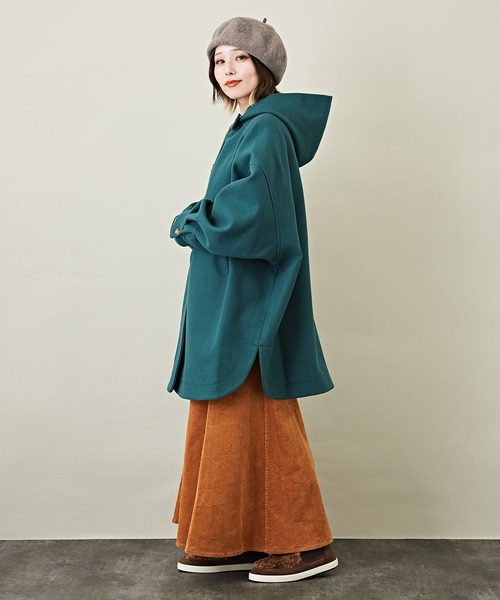 cubecube センソユニコ モヘヤMIX切替フーデットコート ブルーグリーン CUBE SUGAR（キューブシュガー） コート M グリーン レディース